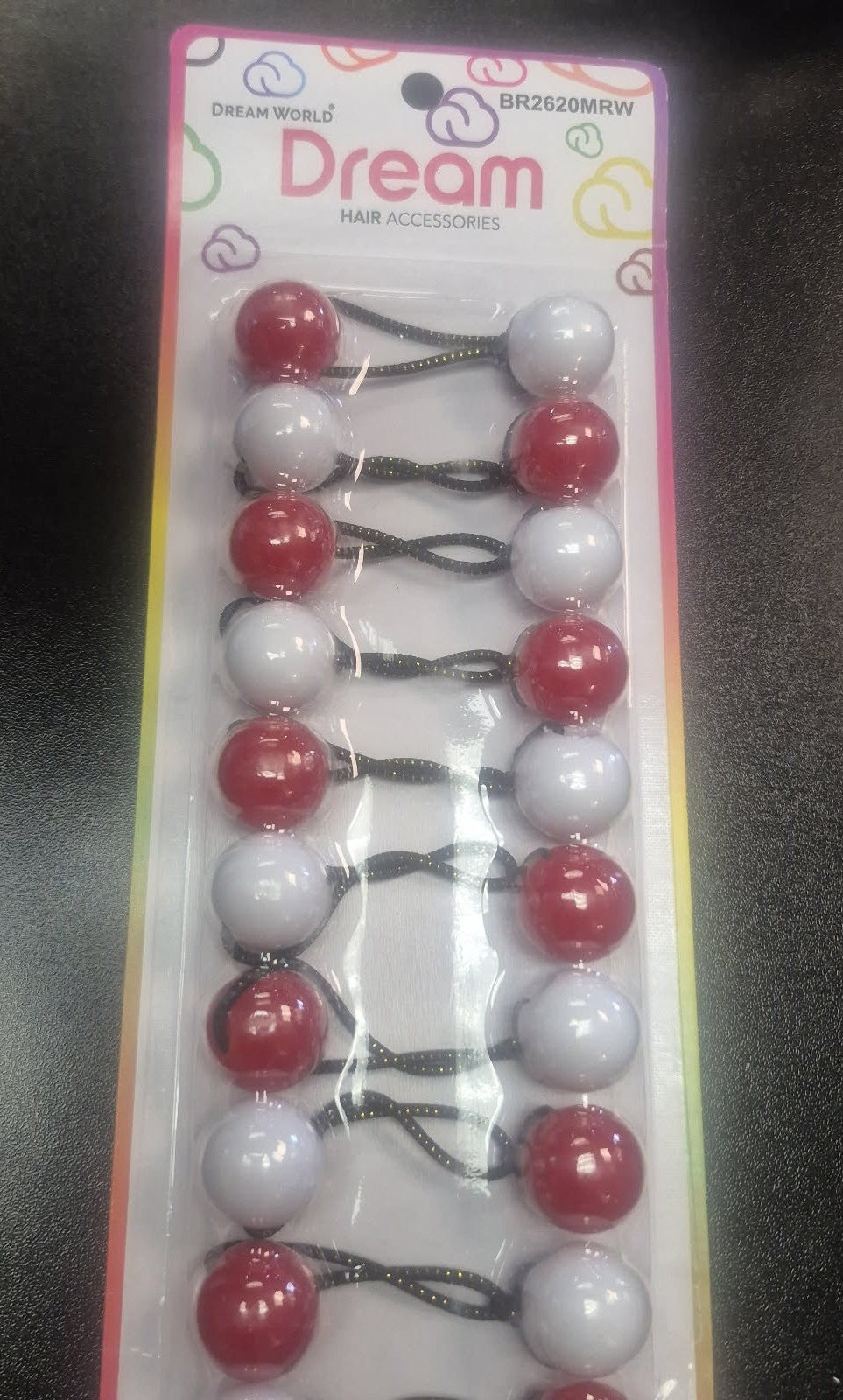 DREAM PONYTAIL HOLDERS 20MM 10 PC MIXED RED AND WHITE