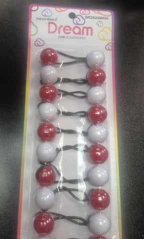 DREAM PONYTAIL HOLDERS 20MM 10 PC MIXED RED AND WHITE