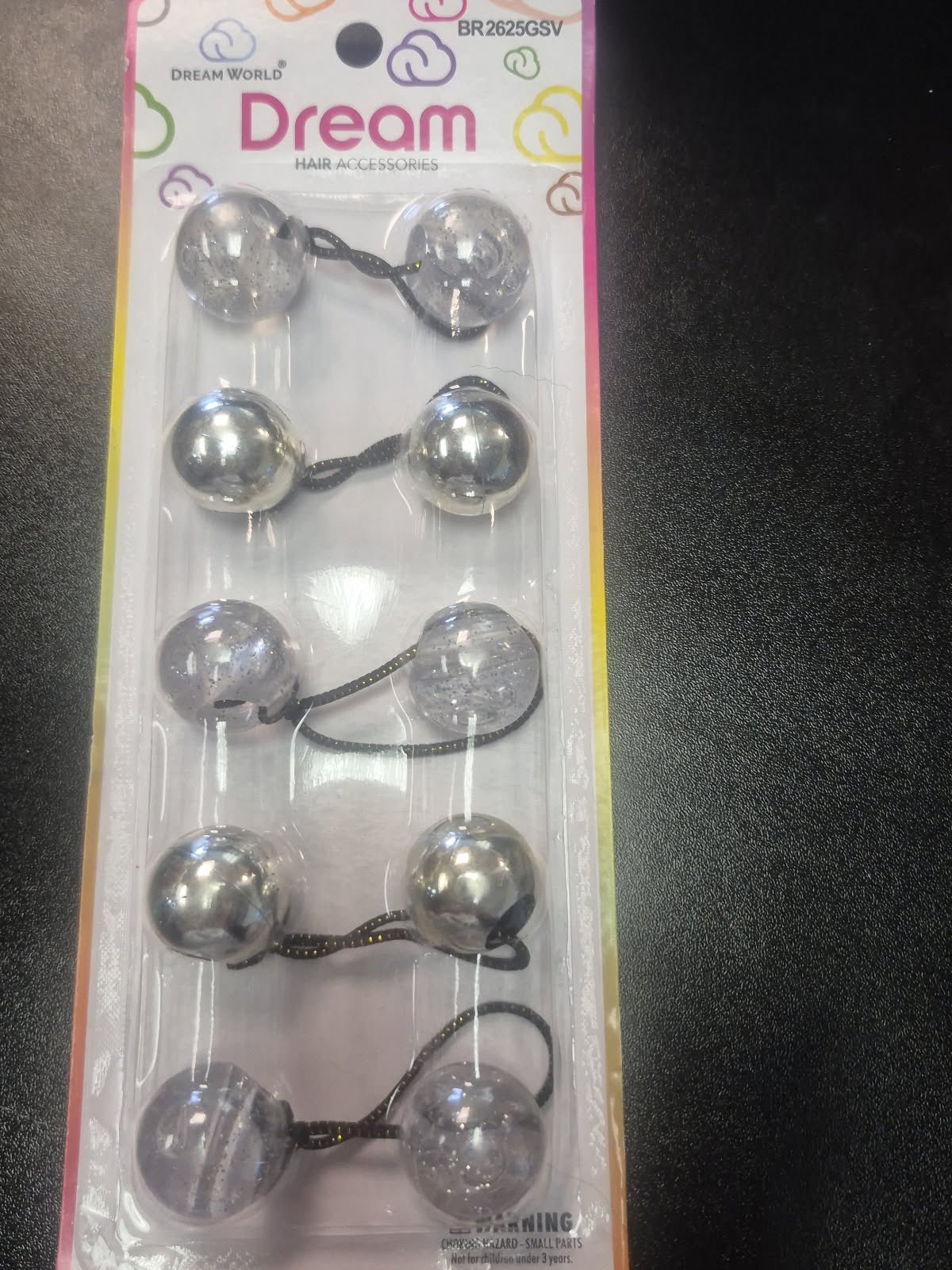 DREAM PONYTAIL HOLDERS 25MM 5PC GLITTER SILVER