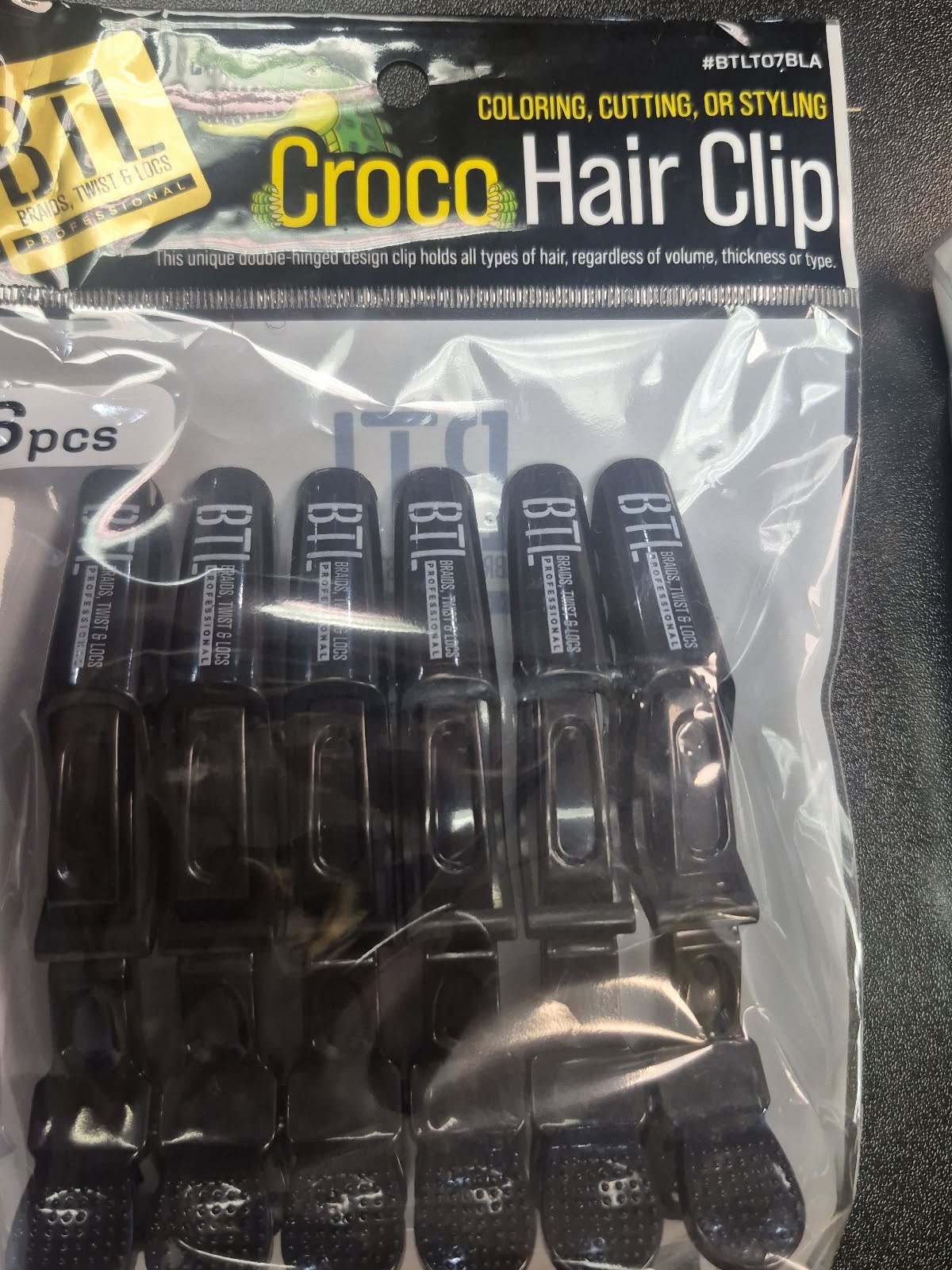 BTL CROCO HAIR CLIP BLACK/ASSORTED COLORS 6 PCS