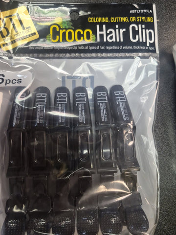 BTL CROCO HAIR CLIP BLACK/ASSORTED COLORS 6 PCS