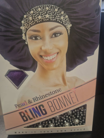QFITT PEARL & RHINESTONE BLING SATIN BONNET - JUMBO