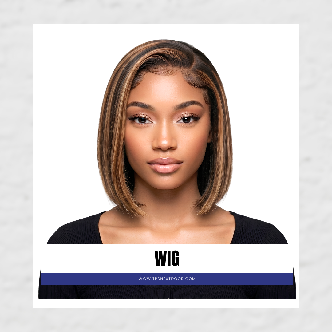 WIG :  Blonde Highlight Bob With Bangs 13x4 Frontal Lace C Part Short Wig