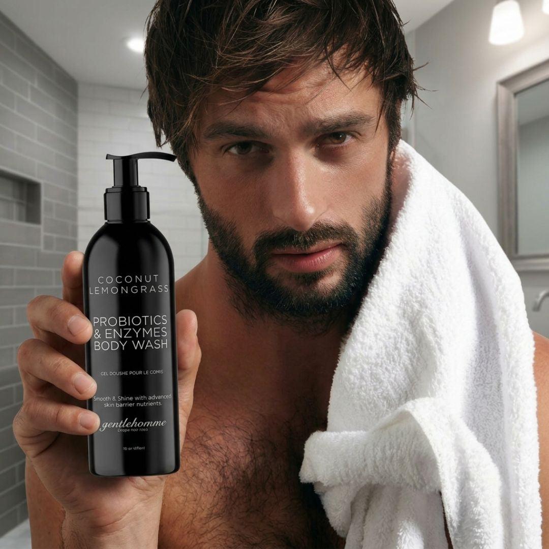 GENTLEHOMME COCONUT LEMONGRASS PROBIOTICS & ENZYMES BODY WASH FOR MEN 16oz