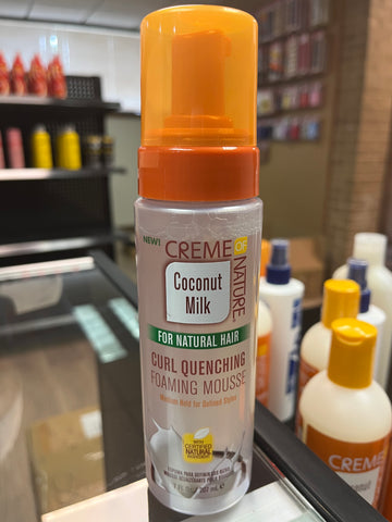 CREME OF NATURE COCONUT MILK CURL QUENCH FOAMING MOUSSE 7oz PRODUCT STORE NEXT DOOR