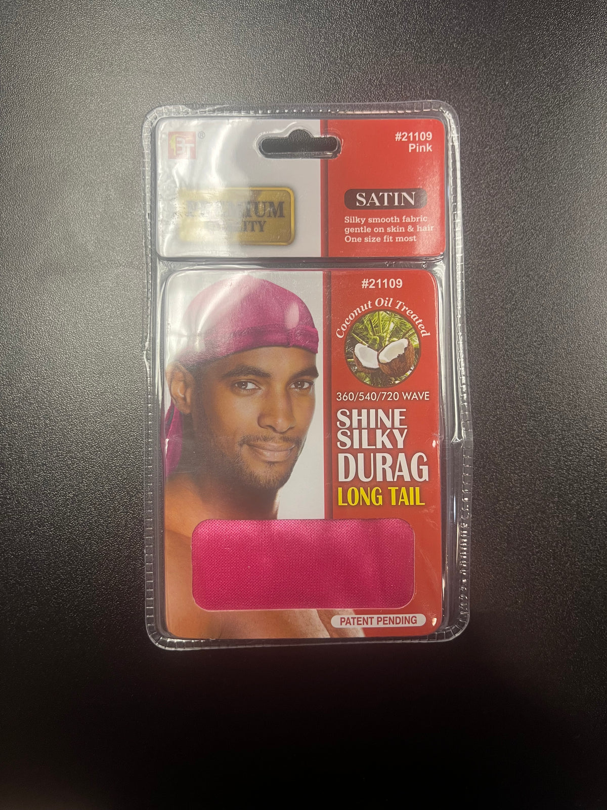 PREMIUM QUALITY COCONUT OIL TREATED SHINE SILKY DURAG WITH LONG TAIL (HOT PINK)