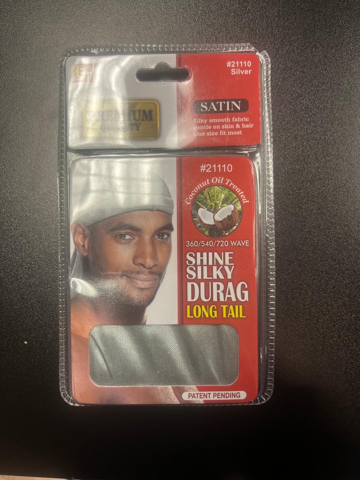 PREMIUM QUALITY COCONUT OIL TREATED SHINE SILKY DURAG WITH LONG TAIL (SILVER)
