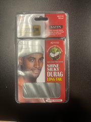 PREMIUM QUALITY COCONUT OIL TREATED SHINE SILKY DURAG WITH LONG TAIL (SILVER)