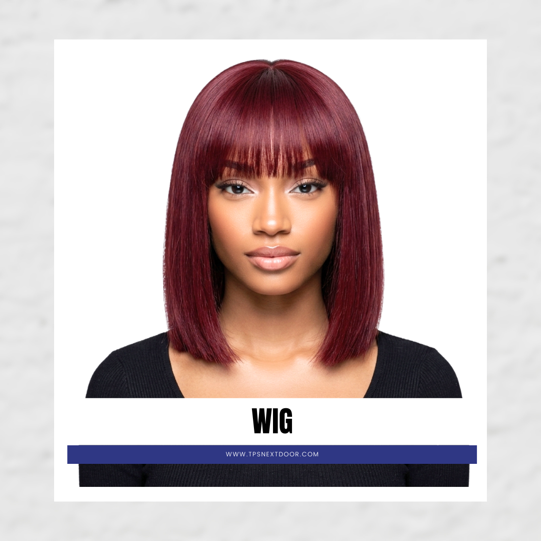 150% DENSITY 10 IN REDDISH PURPLE LAYERED CUT LACE BOB WIG WITH BANGS YAKI STRAIGHT - #99J
