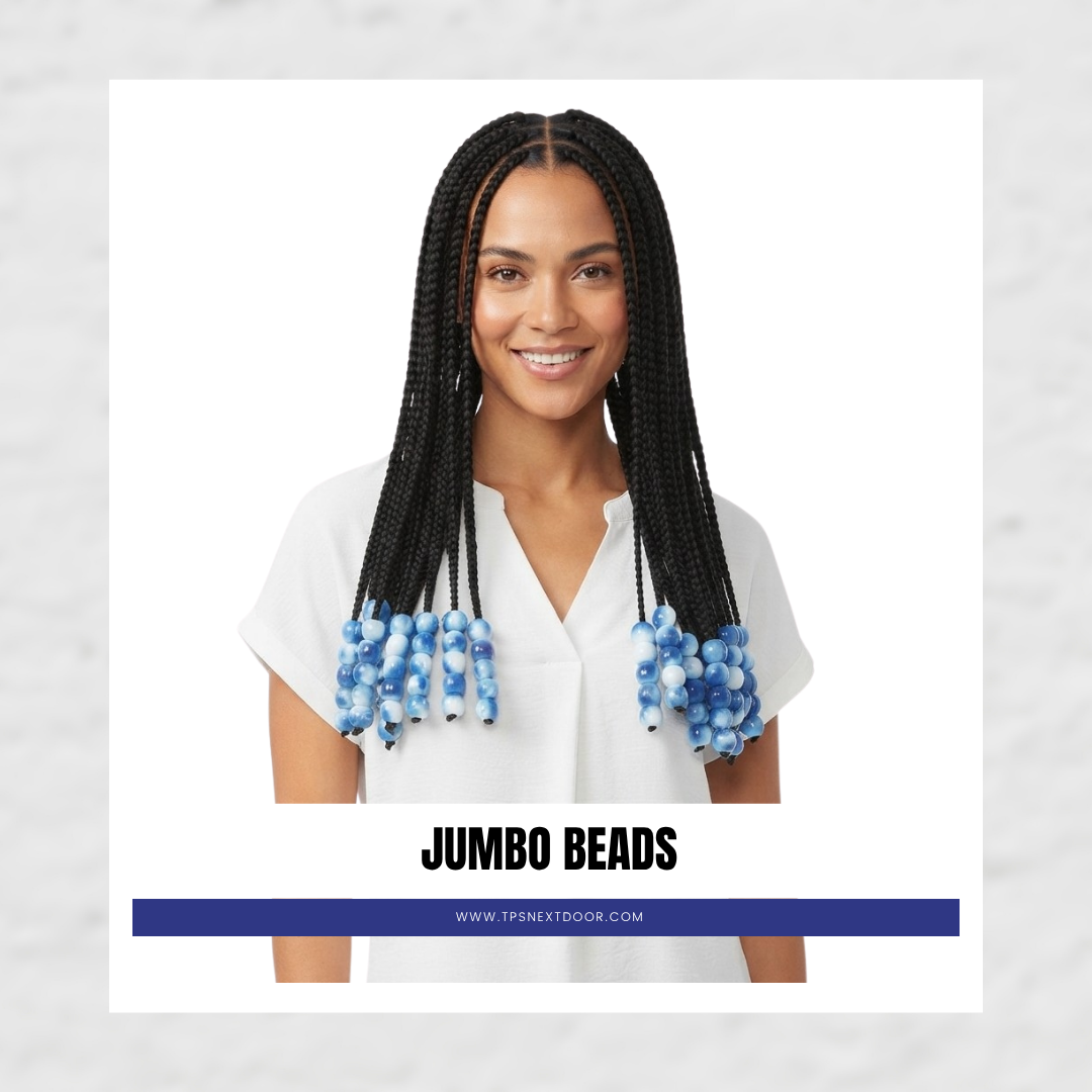 SWIRL WHITE TONE JUMBO ROUND BEADS (BLUE)