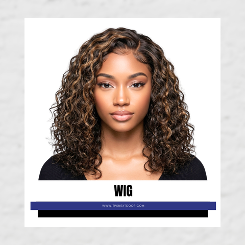 WIG : T-Part HD Lace Highlight Brown Curly Bob Wig
