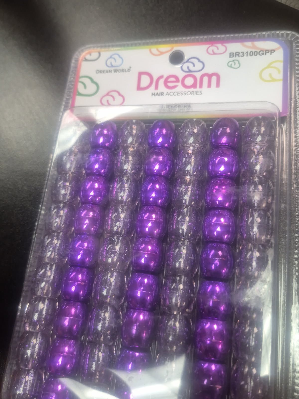 DREAM BEADS 16MM 62 PC GLITTER PURPLE