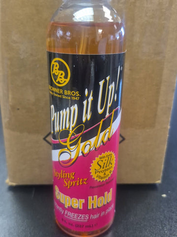 BB PUMP IT UP STYLING SPRITZ SUPER HOLD GOLD FORMULA 8 OZ