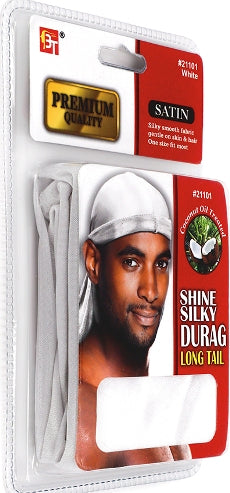PREMIUM QUALITY COCONUT OIL TREATED SHINE SILKY DURAG WITH LONG TAIL (WHITE)The Product Store Next Door