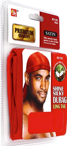 PREMIUM QUALITY COCONUT OIL TREATED SHINE SILKY DURAG WITH LONG TAIL (RED)The Product Store Next Door